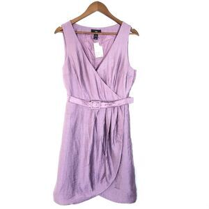 H&M Purple Shimmery Belted Faux Wrap Sleeveless Dress Size 10 NEW NWT